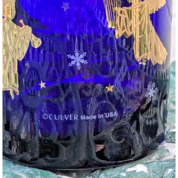 Culver Cobalt Blue Glass  with 22k Gold Cherubs Stars Vintage Retro Celestial - Picture 5 of 7